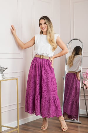 Fusta fuchsia boho chic cu perforatii si curea in talie [3]