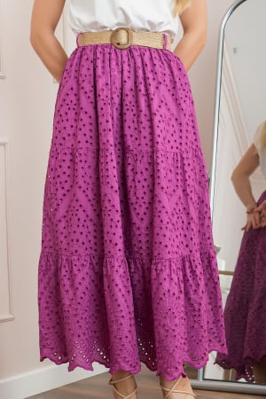 Fusta fuchsia boho chic cu perforatii si curea in talie [1]
