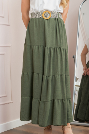 Fusta kaki boho chic cu volane si curea in talie [1]