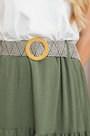 Fusta kaki boho chic cu volane si curea in talie [2]