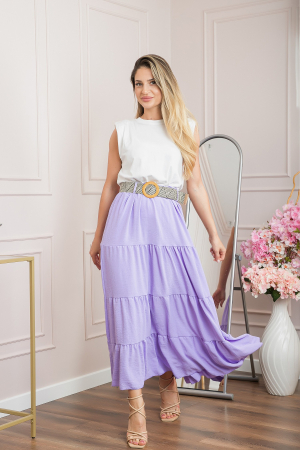 Fusta lila boho chic cu volane si curea in talie [3]