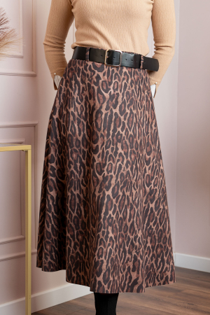 Fusta lunga maro din piele intoarsa ecologica animal print Jane [1]