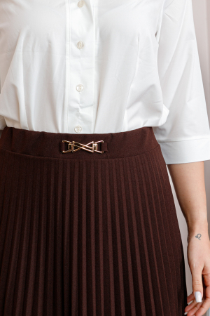 Fusta maro dama Brandy plisata midi cu talie elastica [1]