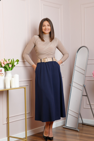Fusta midi bleumarin eleganta cu talie inalta si curea reglabila Ivy [3]