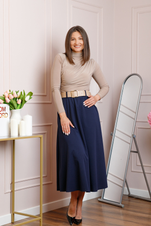 Fusta midi bleumarin eleganta cu talie inalta si curea reglabila Ivy [1]