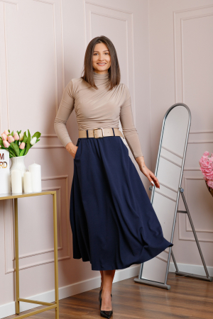 Fuste - Fusta midi bleumarin eleganta cu talie inalta si curea reglabila Ivy