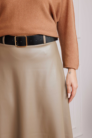 Fusta midi camel din piele ecologica cu curea Maxine [1]