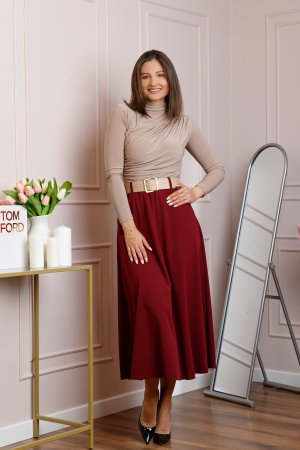 Fusta midi grena eleganta cu talie inalta si curea reglabila Ivy [1]