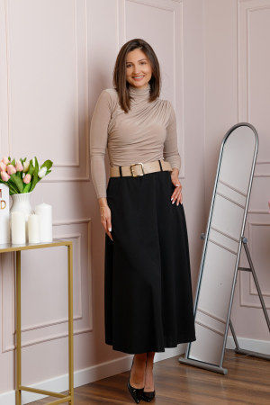 Fusta midi neagra eleganta cu talie inalta si curea reglabila Ivy [1]