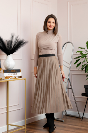 Fusta midi plisata Shannon din piele intoarsa ecologica - Bej [3]