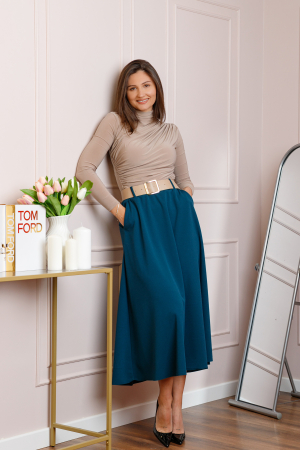 Fusta midi turcoaz eleganta cu talie inalta si curea reglabila Ivy [2]