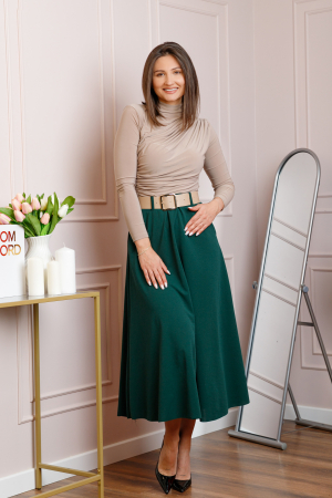 Fusta midi verde eleganta cu talie inalta si curea reglabila Ivy [1]