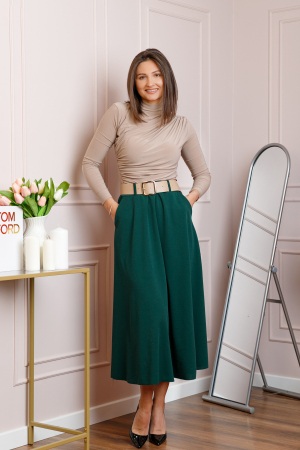 Fusta midi verde eleganta cu talie inalta si curea reglabila Ivy [3]