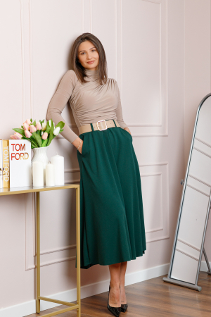 Fusta midi verde eleganta cu talie inalta si curea reglabila Ivy [2]
