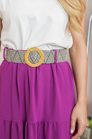 Fusta magenta boho chic cu volane si curea in talie [2]
