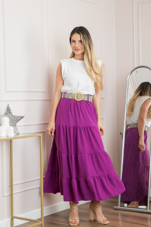 Fusta magenta boho chic cu volane si curea in talie [3]