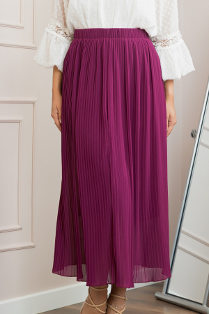 Fusta mov plisata lunga din voal cu talie elastica [2]