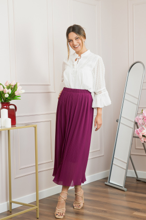 Fusta mov plisata lunga din voal cu talie elastica [3]