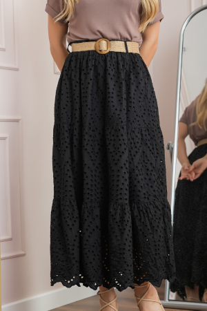 Fusta neagra boho chic cu perforatii si curea in talie [1]