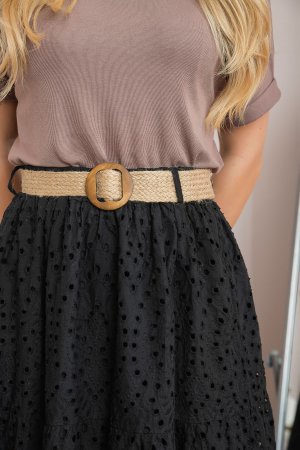 Fusta neagra boho chic cu perforatii si curea in talie [2]