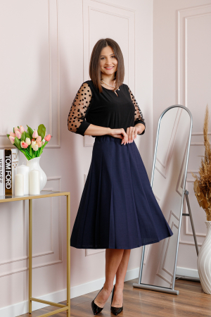 Fusta office plisata bleumarin cu pliuri largi 02 [3]