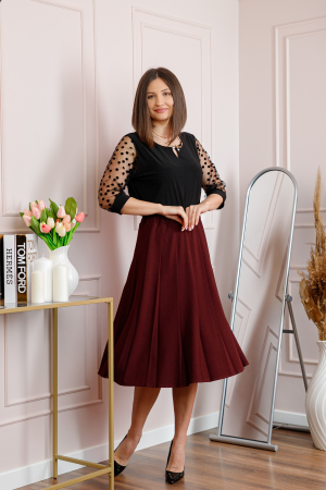 Fusta office plisata grena cu pliuri largi [3]