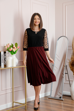 Fusta office plisata grena cu pliuri largi [2]