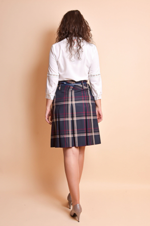 Fusta office plisata multicolora cu curea in talie [6]