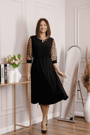 Fusta office plisata neagra cu pliuri largi [2]