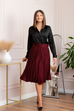 Fusta office plisata Ruby cu centura in talie - Bordo [2]