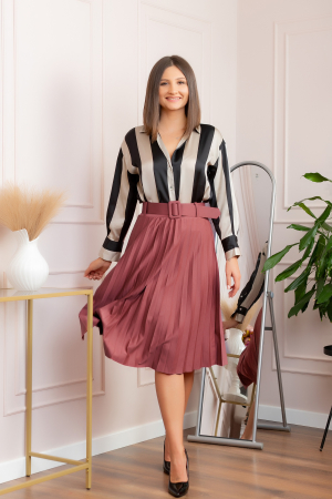 Fusta office plisata Ruby cu centura in talie - Roz [2]