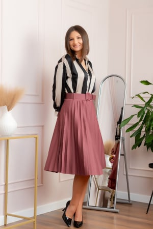 Fusta office plisata Ruby cu centura in talie - Roz [3]