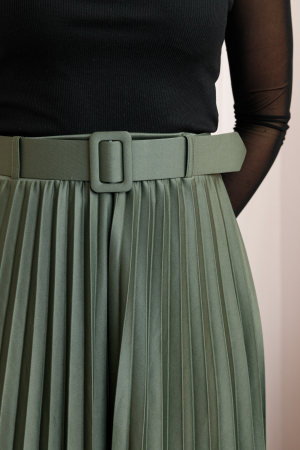 Fusta office plisata Ruby cu centura in talie - Verde olive [1]