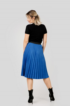 Fusta plisata albastru regal din piele intoarsa sintetica cu elastic in talie [2]