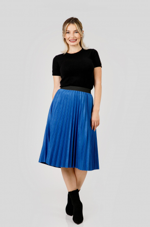 Fusta plisata albastru regal din piele intoarsa sintetica cu elastic in talie [3]
