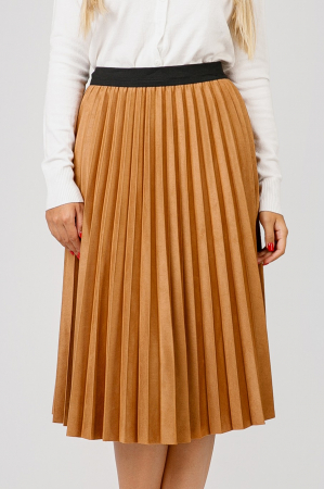 Fusta plisata camel din piele intoarsa sintetica cu elastic in talie [1]