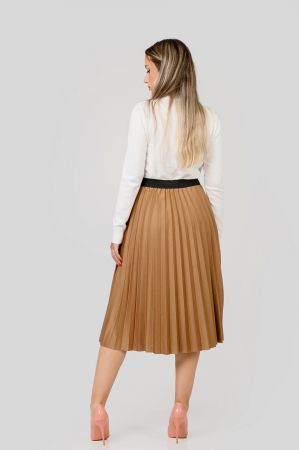 Fusta plisata camel din piele intoarsa sintetica cu elastic in talie [3]