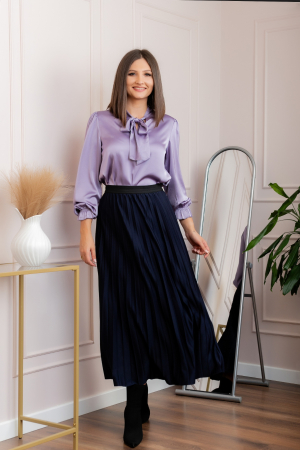 Fusta plisata eleganta Jacqueline cu elastic in talie - Bleumarin [3]