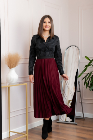 Fusta plisata eleganta Jacqueline cu elastic in talie - Grena [3]