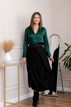 Fusta plisata eleganta Jacqueline cu elastic in talie - Negru [3]
