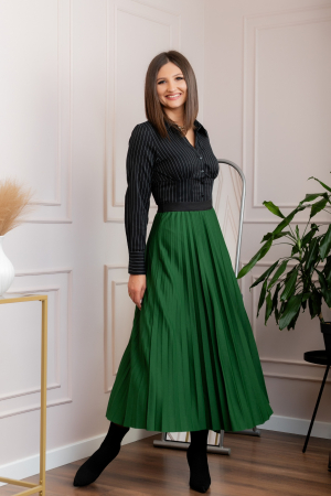 Fusta plisata eleganta Jacqueline cu elastic in talie - Verde [2]