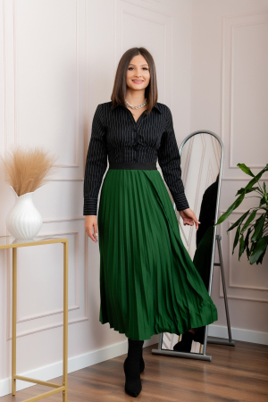 Fusta plisata eleganta Jacqueline cu elastic in talie - Verde [3]