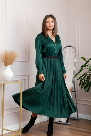 Fusta plisata eleganta Jacqueline cu elastic in talie - Verde petrol [2]