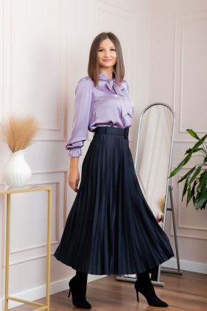 Fusta plisata eleganta Nova cu centura in talie - Bleumarin [2]