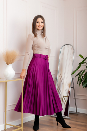 Fuste - Fusta plisata eleganta Nova cu centura in talie - Fuchsia