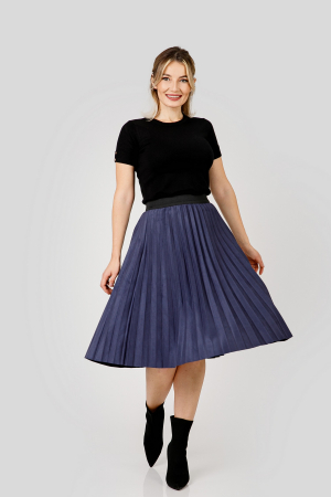 Fuste - Fusta plisata indigo din piele intoarsa sintetica cu elastic in talie