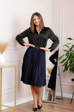 Fuste - Fusta plisata Luna cu elastic in talie - Bleumarin