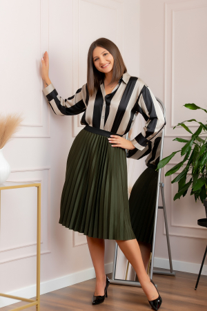 Fusta plisata Luna cu elastic in talie - Kaki [3]