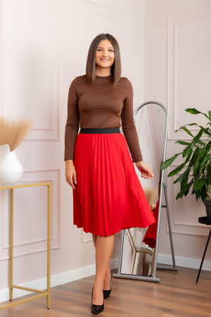 Fusta plisata Luna cu elastic in talie - Rosu [2]