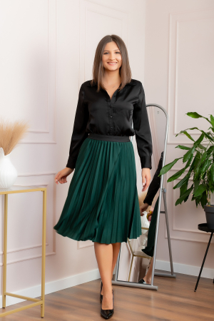 Fusta plisata Luna cu elastic in talie - Verde petrol [4]